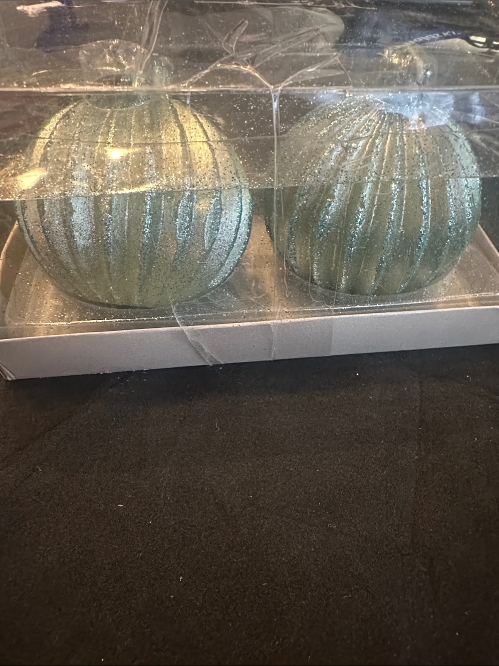 Glitter Ribbed Ornament Décor Set in Teal - Pack of 2